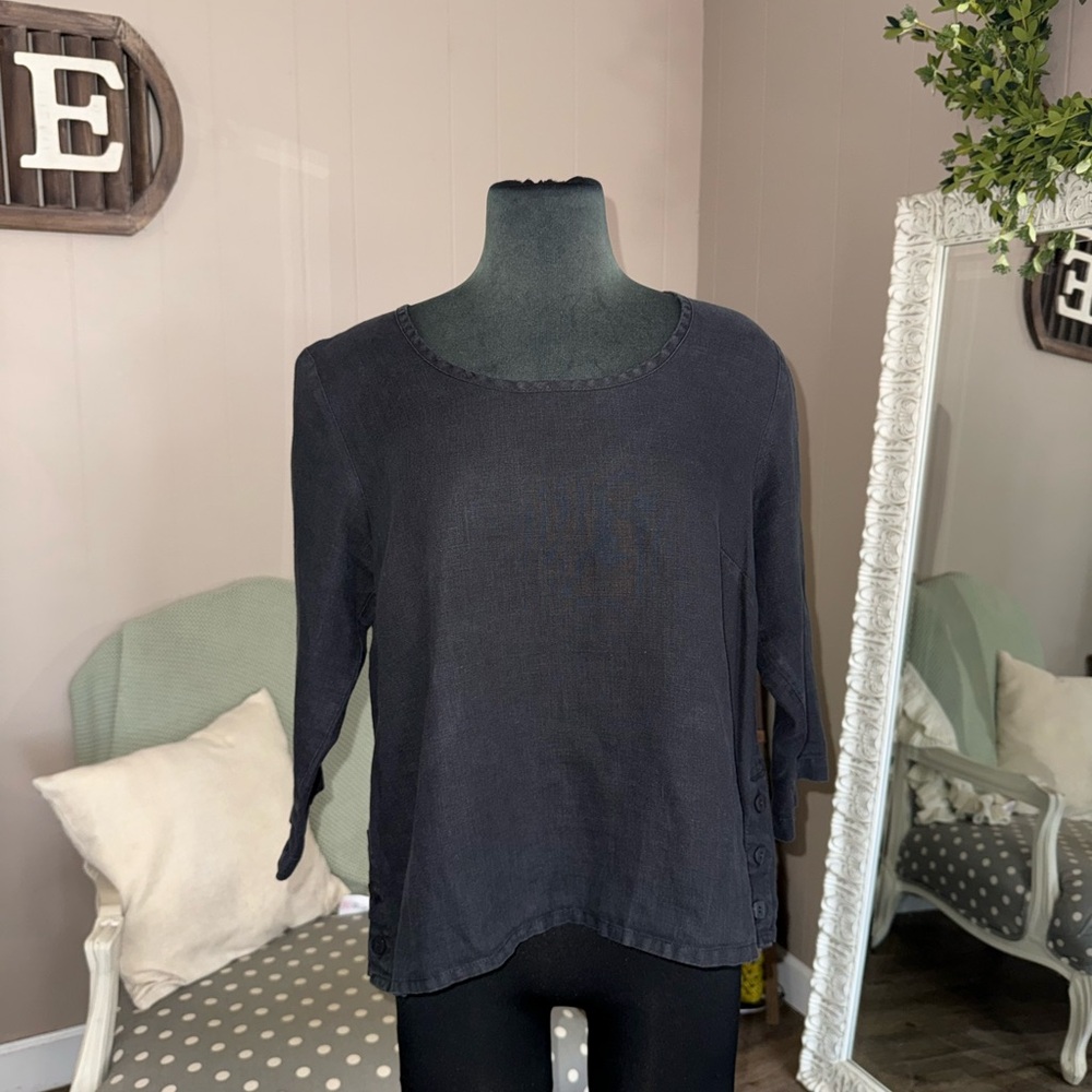FLAX • 3/4 Sleeve Linen Pullover Blouse
